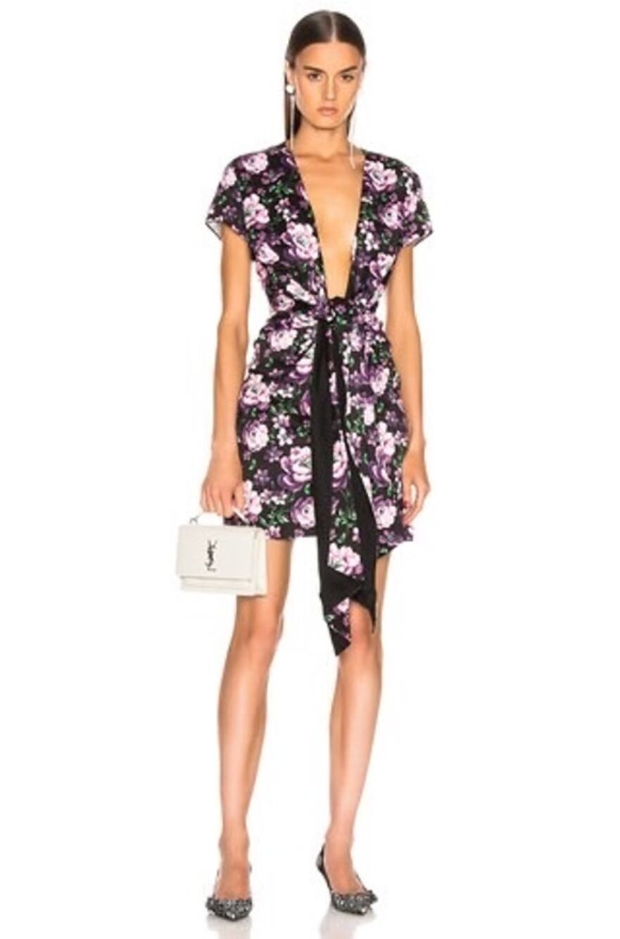 Magda Butrym Dorado Black Pink & Red Floral Satin Cutout Mini Dress IT 34 US 2